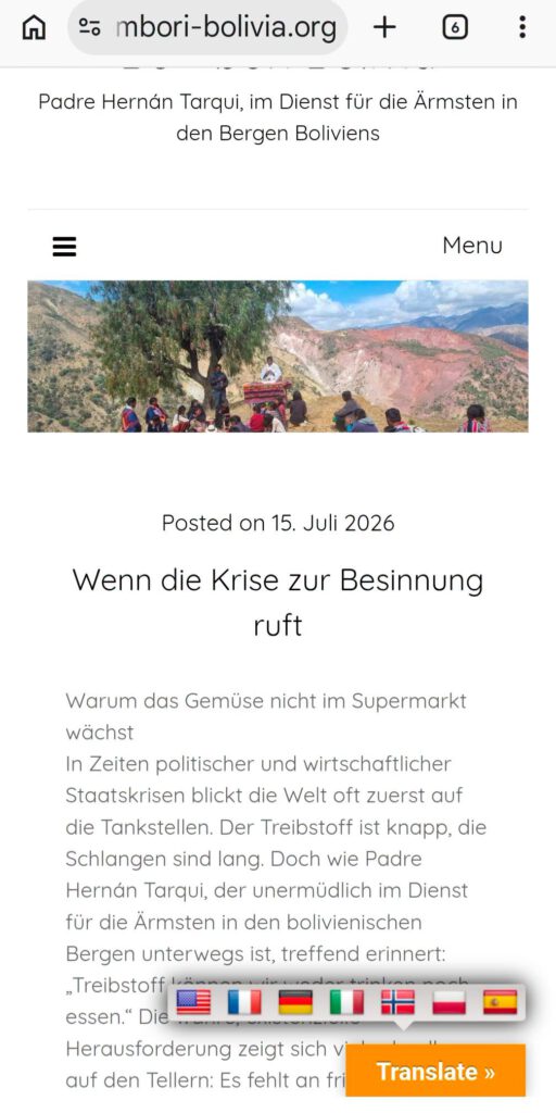 Erfahren Sie mehr über die wertvolle Arbeit von Padre Hernán Tarqui, der sich unermüdlich für die Ärmsten in den Bergen Boliviens einsetzt.
